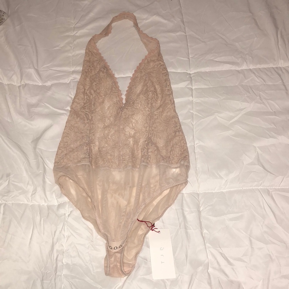 The Jersey Diaries nude lace halter top bodysuit
